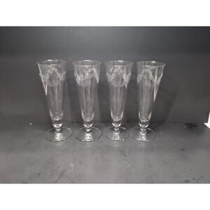Chintz Etched Pilsner‎ Glasses Set of 4, 10 oz Footed Glasses, Vintage Glassware